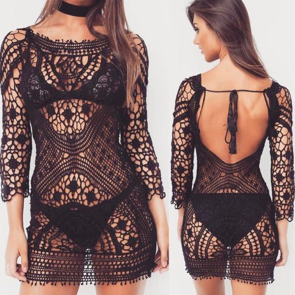 summer women lace mesh embroidery bikini beach cover up crochet swimwear dress ladies bathing suit women's, White;black
summer women lace mesh embroidery bikini beach cover up crochet swimwear dress ladies bathing suit women's, White;black