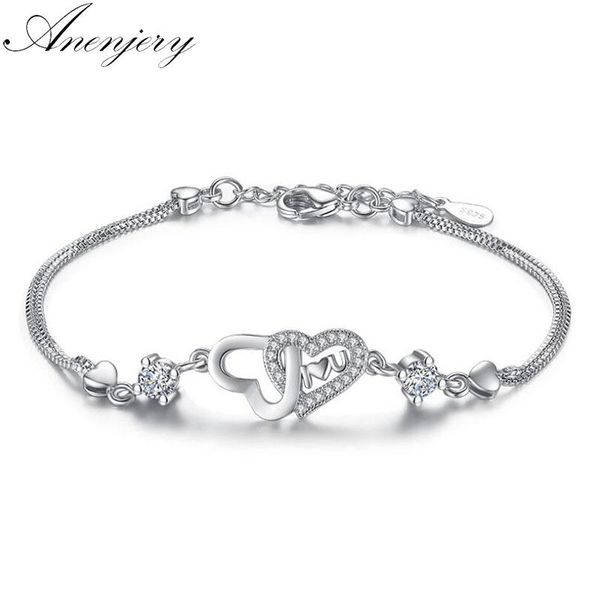 link, chain anenjery 925 sterling silver eternal love heart zircon double layer bracelet for women pulseira feminina s-b47, Black
link, chain anenjery 925 sterling silver eternal love heart zircon double layer bracelet for women pulseira feminina s-b47, Black