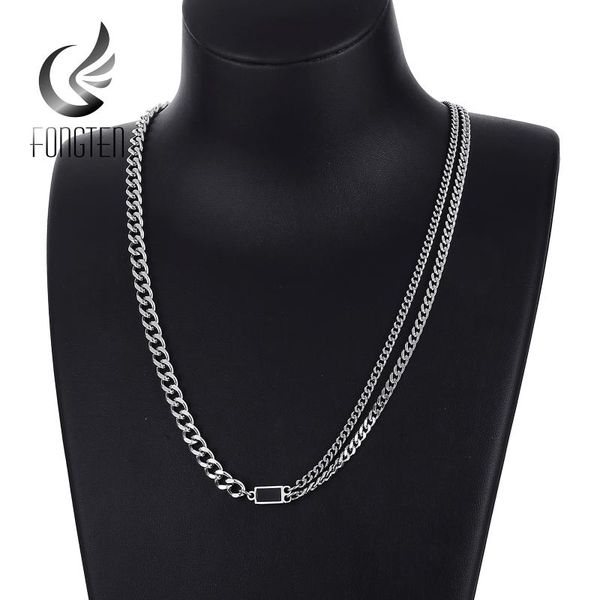 chains fongten rectangle simple men's necklace double layer cuban link chain stainless steel hiphop jewelry, Silver
chains fongten rectangle simple men's necklace double layer cuban link chain stainless steel hiphop jewelry, Silver