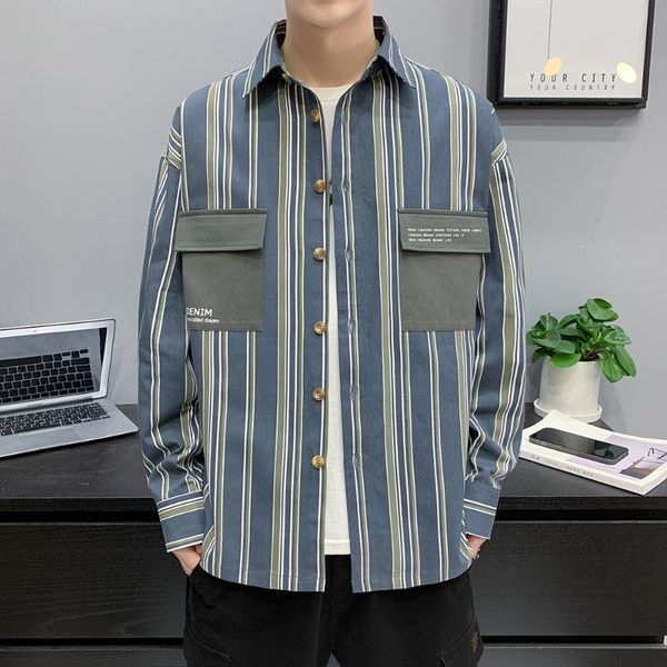 men's casual shirts men fashion shirt jacket korean version of the trend long-sleeved striped cardigan mens clothing, White;black
men's casual shirts men fashion shirt jacket korean version of the trend long-sleeved striped cardigan mens clothing, White;black