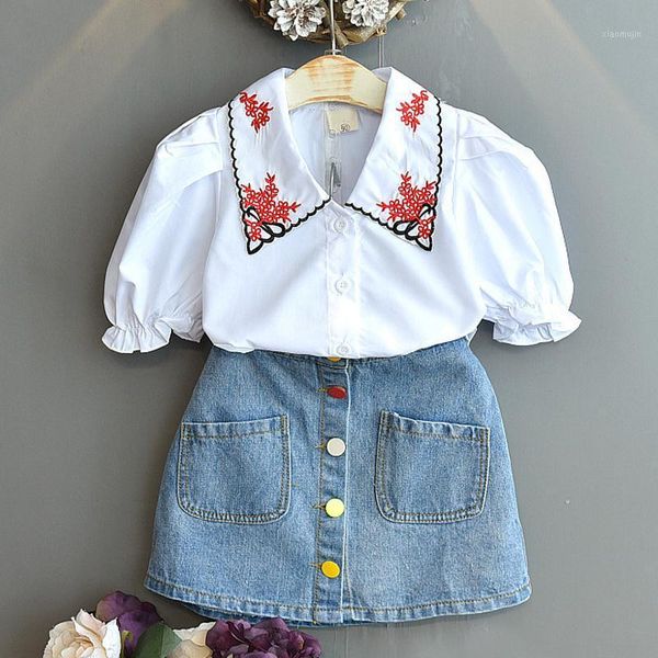 clothing sets summer girls' embroidered short-sleeved shirt+denim short skirt 2pcs suit baby kids outfits children, White
clothing sets summer girls' embroidered short-sleeved shirt+denim short skirt 2pcs suit baby kids outfits children, White