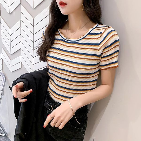 striped short-sleeved t-shirt female net red ins tide high waist short clavicle tight half-sleeved summer women's, White
striped short-sleeved t-shirt female net red ins tide high waist short clavicle tight half-sleeved summer women's, White