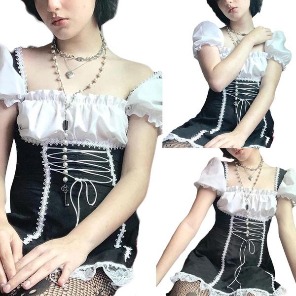 casual dresses women gothic dress, short sleeve square neck lace bandage high waist loose summer slimming midi, Black;gray
casual dresses women gothic dress, short sleeve square neck lace bandage high waist loose summer slimming midi, Black;gray