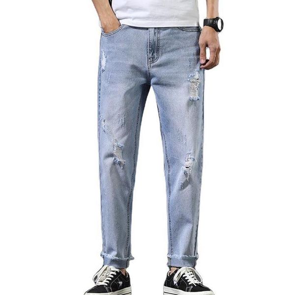 men korean trend jeans spring and summer models ripped sub-season wild denim trousers light-colored pants foundation men's, Blue
men korean trend jeans spring and summer models ripped sub-season wild denim trousers light-colored pants foundation men's, Blue