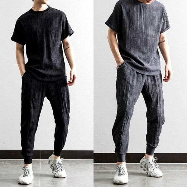 men's tracksuits icy pleated cotton and linen short-sleeved suit summer comfortable casual sports 2 piece, Gray
men's tracksuits icy pleated cotton and linen short-sleeved suit summer comfortable casual sports 2 piece, Gray