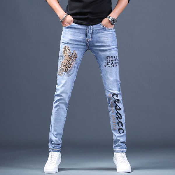 men's fashion printed casual washed slim high-quality elastic jeans, young and fashionable boys; 2021, Blue
men's fashion printed casual washed slim high-quality elastic jeans, young and fashionable boys; 2021, Blue