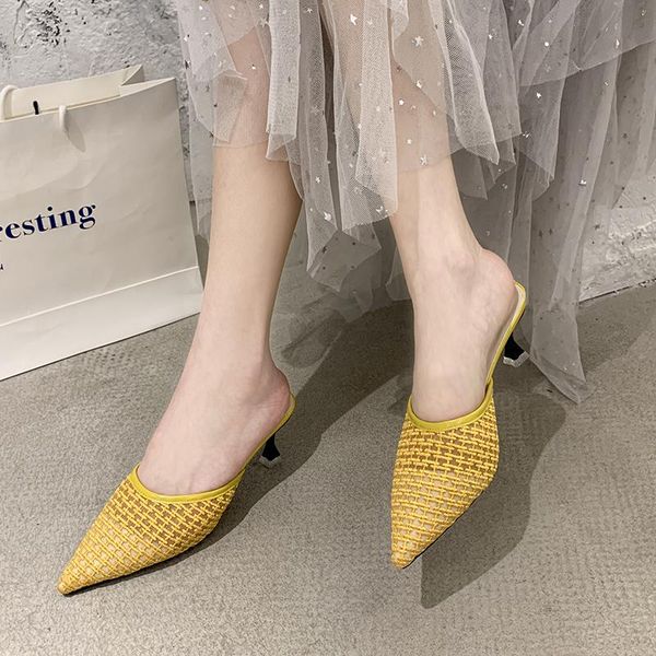 slippers weave lace high heel mules shoes women pointed toe heels sandals summer breathable stiletto closed, Black
slippers weave lace high heel mules shoes women pointed toe heels sandals summer breathable stiletto closed, Black