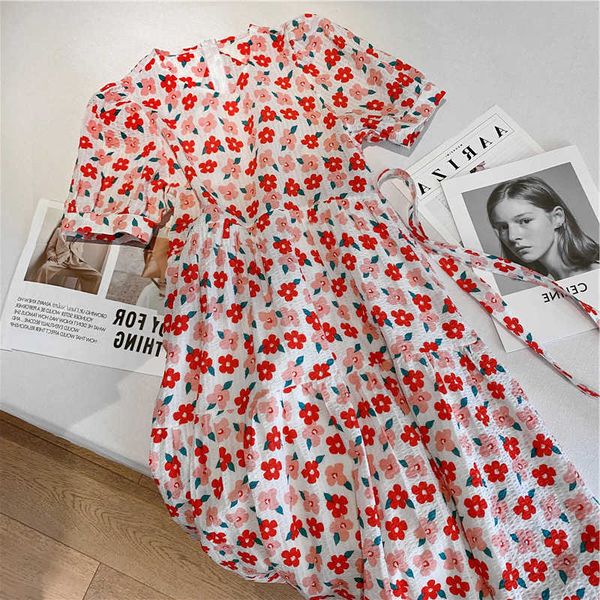 bubble floral sleeve drs 2021 summer korean loose medium length french lace up, Black;gray
bubble floral sleeve drs 2021 summer korean loose medium length french lace up, Black;gray
