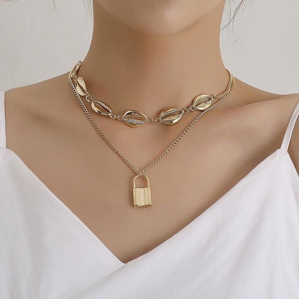 pendant necklaces vintage multilayer shell choker lock chain necklace for women punk gold silver color fashion jewelry gift
pendant necklaces vintage multilayer shell choker lock chain necklace for women punk gold silver color fashion jewelry gift
