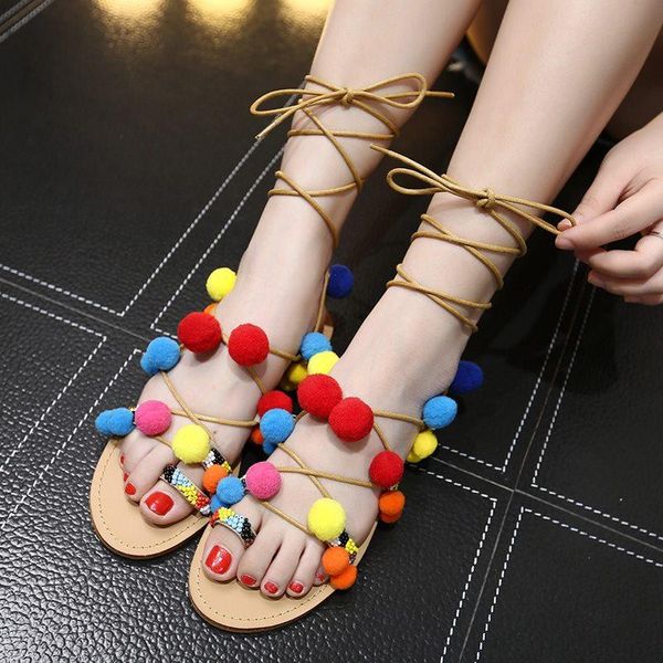 beach flat sandals women summer shoes lace up ankle strap bandage sandal plush ball beads ladies clip toed gladiator, Black
beach flat sandals women summer shoes lace up ankle strap bandage sandal plush ball beads ladies clip toed gladiator, Black
