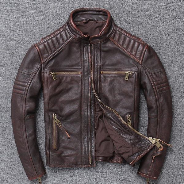 men's leather & faux 2021 vintage brown men slim fit motorcycle jacket stand collar plus size xxxxxl genuine cowhide biker coat, Black
men's leather & faux 2021 vintage brown men slim fit motorcycle jacket stand collar plus size xxxxxl genuine cowhide biker coat, Black
