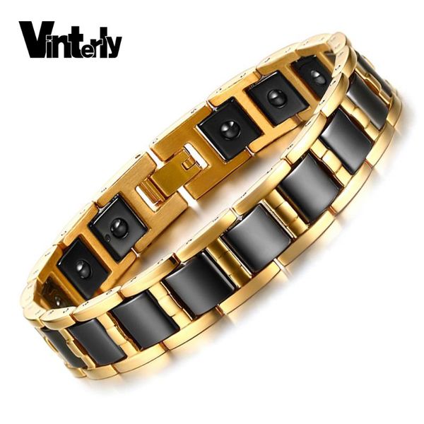 vinterly healing energy magnetic hematite bracelet bangle gold color stainless steel hand chain link black ceramic bracelets men link,
vinterly healing energy magnetic hematite bracelet bangle gold color stainless steel hand chain link black ceramic bracelets men link,