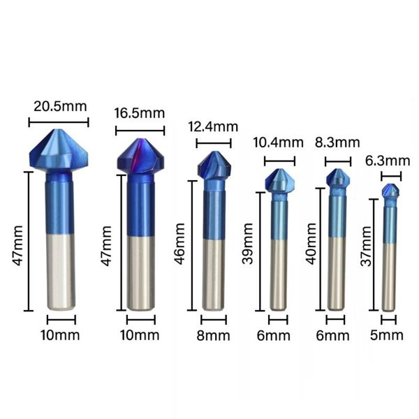 professional drill bits 6pcs 6.3-20.5mm 90degrees hss chamfer bit 3 flutes countersink nano blue coated cutter
professional drill bits 6pcs 6.3-20.5mm 90degrees hss chamfer bit 3 flutes countersink nano blue coated cutter