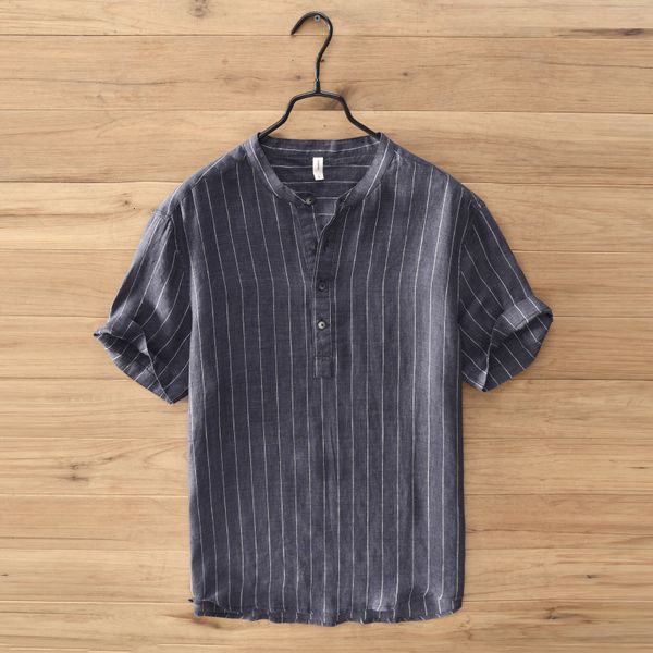 men's casual shirts mandarin collar pullover striped 100% linen shirt men summer breathable short sleeve flax t camisas para hombre ts-, White;black
men's casual shirts mandarin collar pullover striped 100% linen shirt men summer breathable short sleeve flax t camisas para hombre ts-, White;black