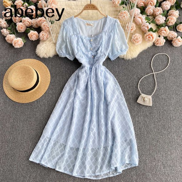 women elegant french dress sweet puff sleeve square collar a-line dresses summer casual vacation chiffon midi sundress 210715, Black;gray
women elegant french dress sweet puff sleeve square collar a-line dresses summer casual vacation chiffon midi sundress 210715, Black;gray