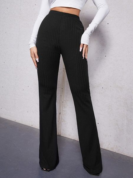 tall elastic waist flare leg pants 18tn#, Black;white