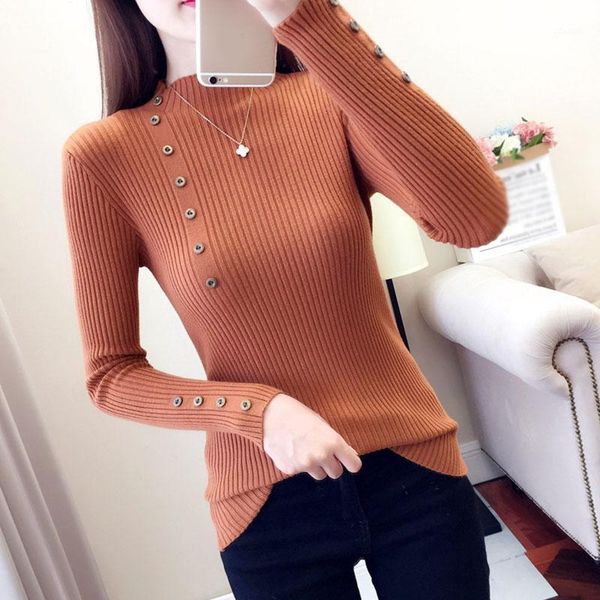 women's sweaters autumn knitted soft elastic solid color pullovers women slim full sleeve turtleneck cotton button white knitwear, White;black
women's sweaters autumn knitted soft elastic solid color pullovers women slim full sleeve turtleneck cotton button white knitwear, White;black