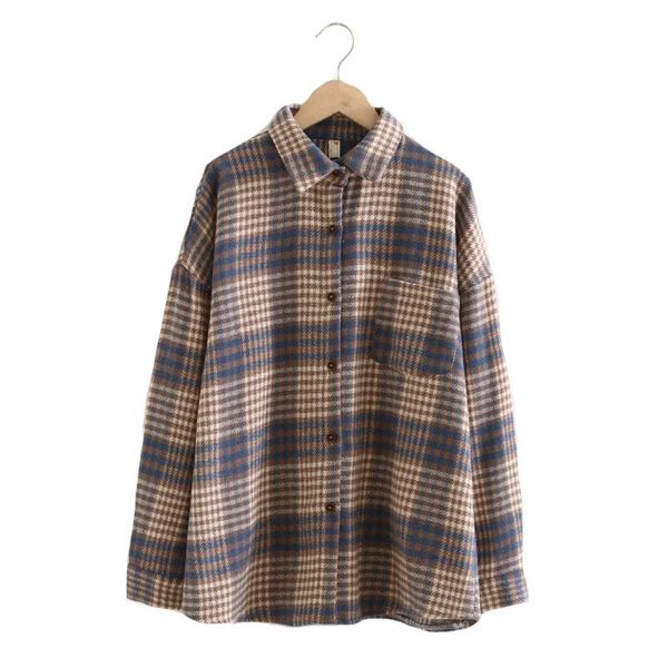 women's blouses & shirts 2021 woolen plaid womens autumn winter thick long sleeve lady warm loose checked female clothing outwear, White
women's blouses & shirts 2021 woolen plaid womens autumn winter thick long sleeve lady warm loose checked female clothing outwear, White