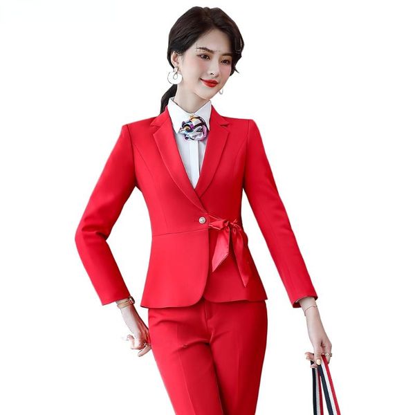 women's two piece pants elegant women pant suit with bow for airplane work 2 set spring autumn fall red black ankle length trouser and, White
women's two piece pants elegant women pant suit with bow for airplane work 2 set spring autumn fall red black ankle length trouser and, White