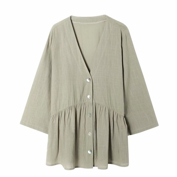women v neck button decoration linen shirts female long sleeve blouses casual lady loose blusas s8261 210430, White
women v neck button decoration linen shirts female long sleeve blouses casual lady loose blusas s8261 210430, White