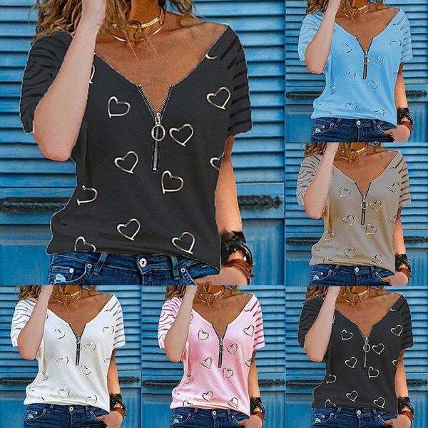 women's t-shirt heart print casual t shirt v neck zipper loose clothing sleeve short summer fashion size plus s4k5, White
women's t-shirt heart print casual t shirt v neck zipper loose clothing sleeve short summer fashion size plus s4k5, White