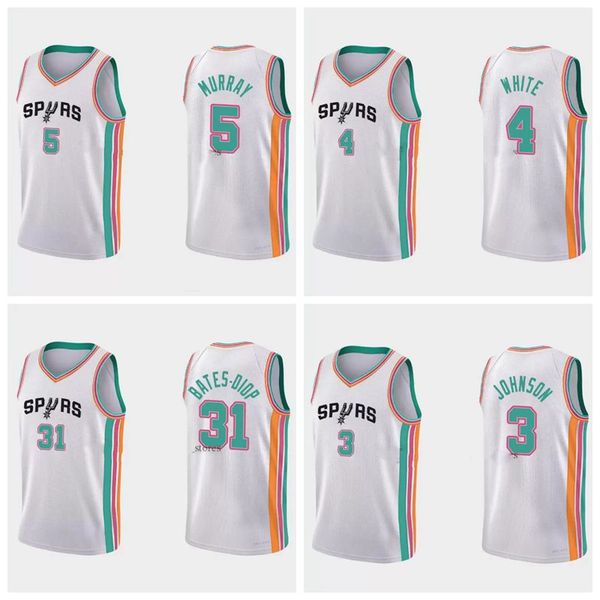 san antonio's spurs's dejounte murray #5 basketball jerseys derrick white #4 keita bates-diop #31 sanantoniocity jersey 2021-22 75, Black;red