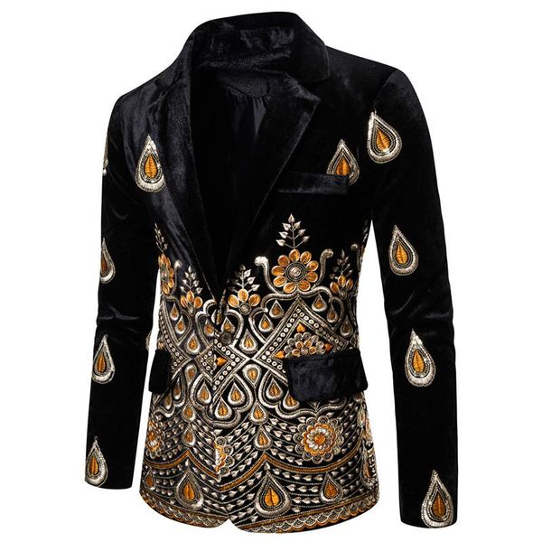 velvet one button men's gold thread embroidered suit dress performance blazer stage show men hombre suits & blazers, White;black
velvet one button men's gold thread embroidered suit dress performance blazer stage show men hombre suits & blazers, White;black
