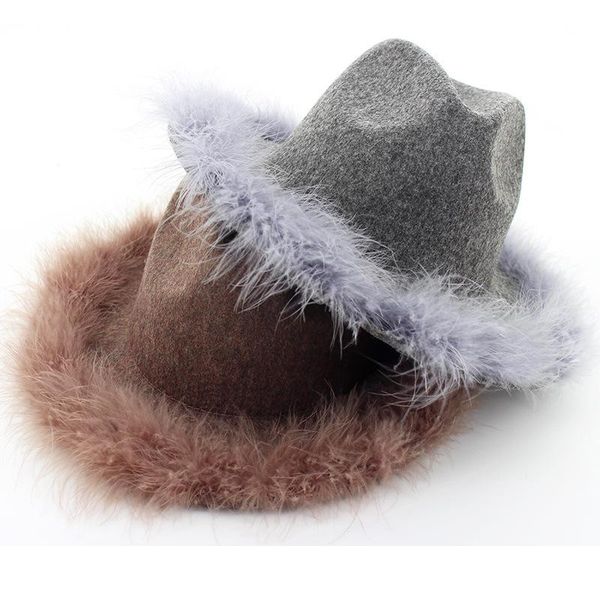 stingy brim hats vintage winter female girl ostrich feather felt jazz hat tassel cap elegant flat sombrero homre, Blue;gray
stingy brim hats vintage winter female girl ostrich feather felt jazz hat tassel cap elegant flat sombrero homre, Blue;gray