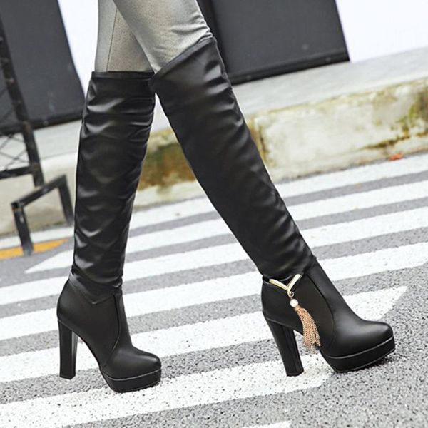 boots winter women fashion pure color round toe slip-on long square heels vintage warm high female, Black
boots winter women fashion pure color round toe slip-on long square heels vintage warm high female, Black