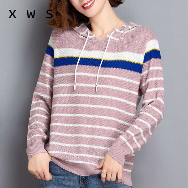long sleeve oversize women sweater stripe thick hooded sweater pullover winter warm female soft knitted sweaters jumper 210604, White;black
long sleeve oversize women sweater stripe thick hooded sweater pullover winter warm female soft knitted sweaters jumper 210604, White;black