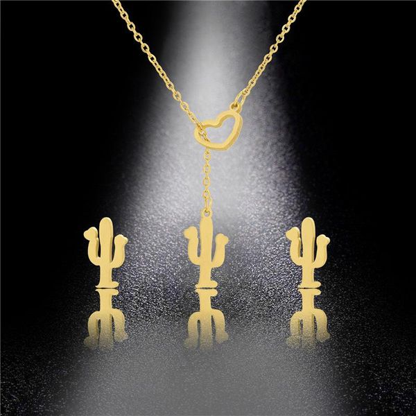 earrings & necklace stainless steel simple cactus pendant jewelry set for women hollow choker chain engagement, Silver
earrings & necklace stainless steel simple cactus pendant jewelry set for women hollow choker chain engagement, Silver