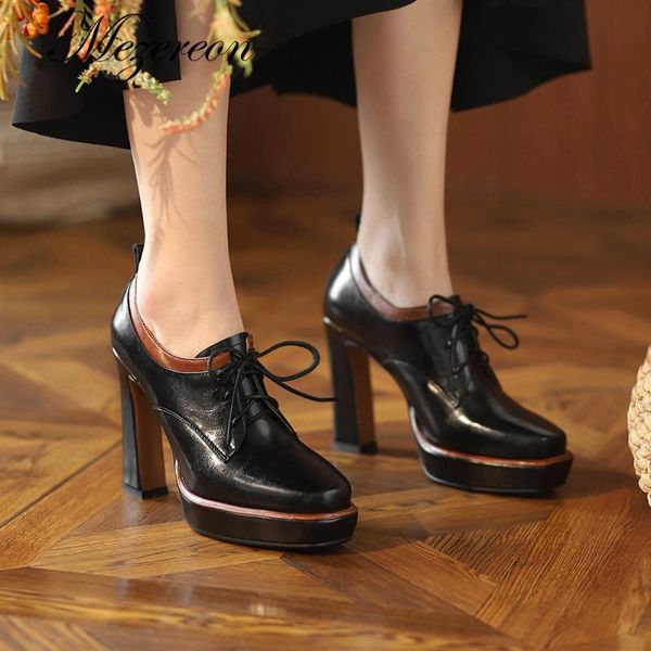 dress shoes mezereon party 10cm high heels women elegant pumps square toe lace up modern girls designer brand, Black
dress shoes mezereon party 10cm high heels women elegant pumps square toe lace up modern girls designer brand, Black