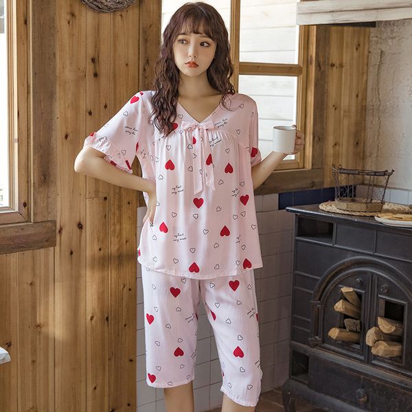 women's sleepwear summer pajamas ladies short-sleeved pants suit pyjamas cotton silk v-neck thin bow sweet nightwear f13k, Black;red
women's sleepwear summer pajamas ladies short-sleeved pants suit pyjamas cotton silk v-neck thin bow sweet nightwear f13k, Black;red
