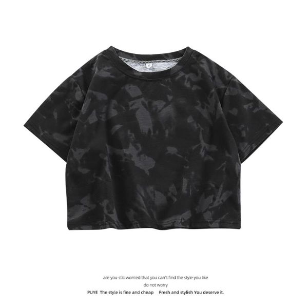 women's t-shirt black street style short crop summer 2021 causal tie dyed printed sleeve navel female, White
women's t-shirt black street style short crop summer 2021 causal tie dyed printed sleeve navel female, White
