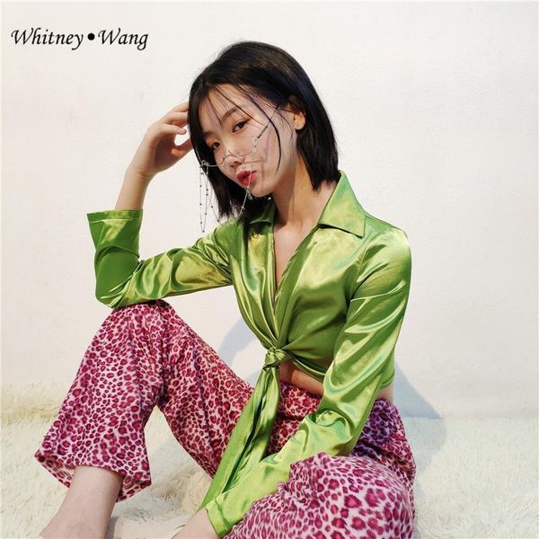 women's blouses & shirts whitney wang 2021 summer fashion streetwear sashes bow knot satin blouse women blusas shirt girls, White
women's blouses & shirts whitney wang 2021 summer fashion streetwear sashes bow knot satin blouse women blusas shirt girls, White