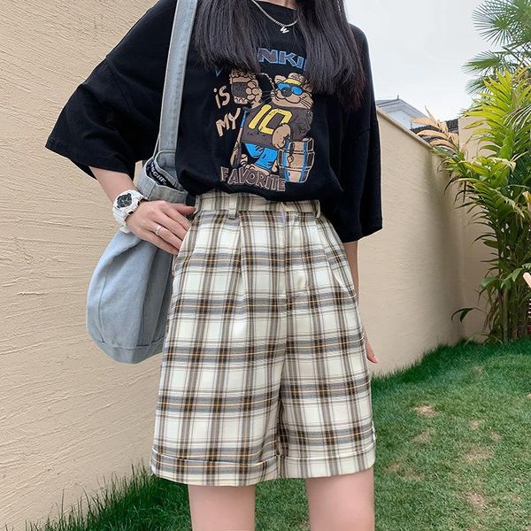 women's shorts ladies blue plaid summer 2021 thin loose straight pants 5 points high waist casual wide leg, White;black
women's shorts ladies blue plaid summer 2021 thin loose straight pants 5 points high waist casual wide leg, White;black