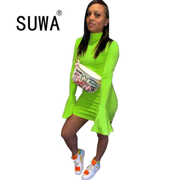 fluorescence green long flare sleeve turtleneck sheath dress autumn clothes for women fashion solid slim fit skinny robe femme 210525, Black;gray
fluorescence green long flare sleeve turtleneck sheath dress autumn clothes for women fashion solid slim fit skinny robe femme 210525, Black;gray
