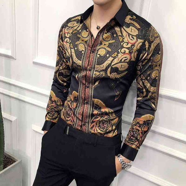 men's luxury print shirt fashion club clothing mens designer brand floral slim long sleeve camisa baroque party, White;black
men's luxury print shirt fashion club clothing mens designer brand floral slim long sleeve camisa baroque party, White;black