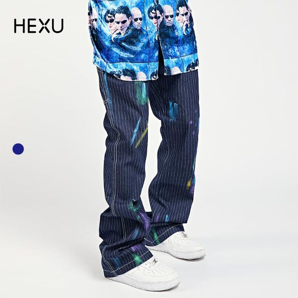 men's jeans striped men 2021 fashion designer splash ink straight leg flare pants high street regular trousers streetwear 87182, Blue
men's jeans striped men 2021 fashion designer splash ink straight leg flare pants high street regular trousers streetwear 87182, Blue