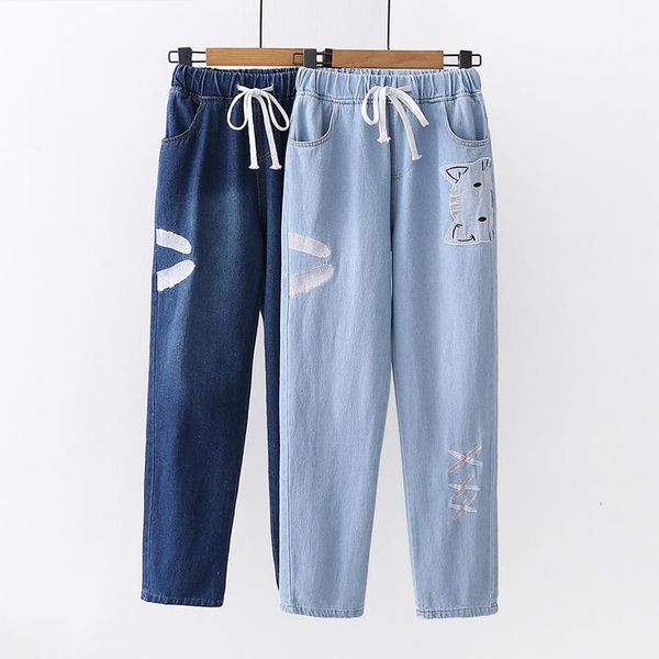 women's pants & capris japanese college style patch embroidery elastic waist loose wild straight student jeans women spring and autumn, Black;white
women's pants & capris japanese college style patch embroidery elastic waist loose wild straight student jeans women spring and autumn, Black;white