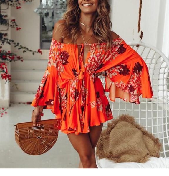 women's jumpsuits & rompers 2021 women off shoulder boho palysuit floral beach summer short jumpsuit flare sleeve casual romper, Black;white
women's jumpsuits & rompers 2021 women off shoulder boho palysuit floral beach summer short jumpsuit flare sleeve casual romper, Black;white