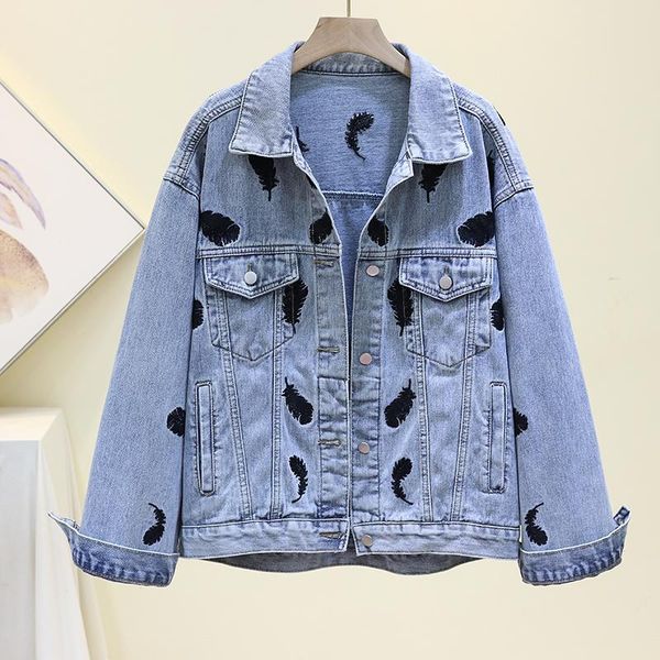 women's jackets autumn korean fashion feather embroidery denim jacket women outerwear casual jeans vintage loose short coat female, Black;brown
women's jackets autumn korean fashion feather embroidery denim jacket women outerwear casual jeans vintage loose short coat female, Black;brown