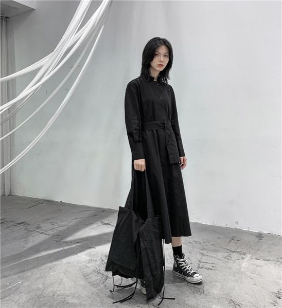 brand design autumn women long dress cotton belt button pockets shirt gothic sleeve maxi owen dark girl casual dresses, Black;gray
brand design autumn women long dress cotton belt button pockets shirt gothic sleeve maxi owen dark girl casual dresses, Black;gray