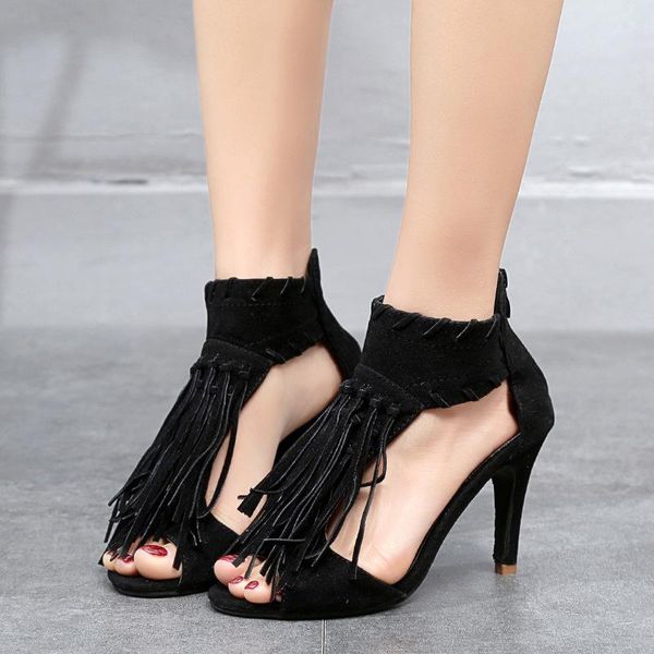 dress shoes summer 2021 women's suede foreign trade style large size high heel fish mouth tassel thin zipper american sandals, Black
dress shoes summer 2021 women's suede foreign trade style large size high heel fish mouth tassel thin zipper american sandals, Black