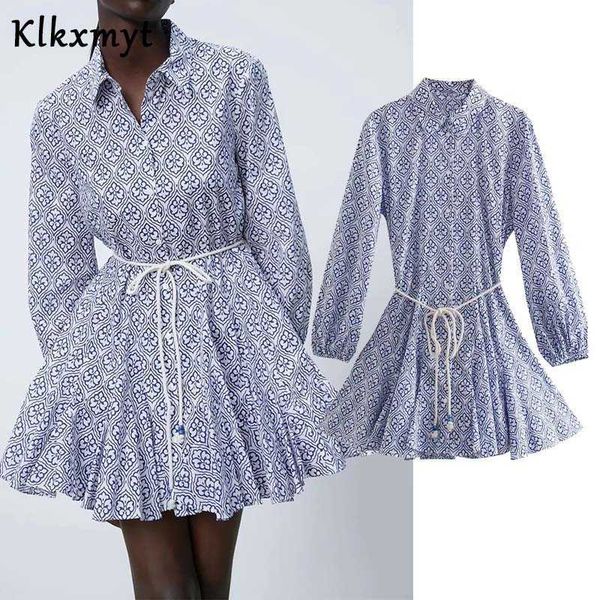 klkxmyt za dress women spring fashion blue print vintage puff long sleeve belt shirt mini woman ruched casual es 210527, Black;gray
klkxmyt za dress women spring fashion blue print vintage puff long sleeve belt shirt mini woman ruched casual es 210527, Black;gray