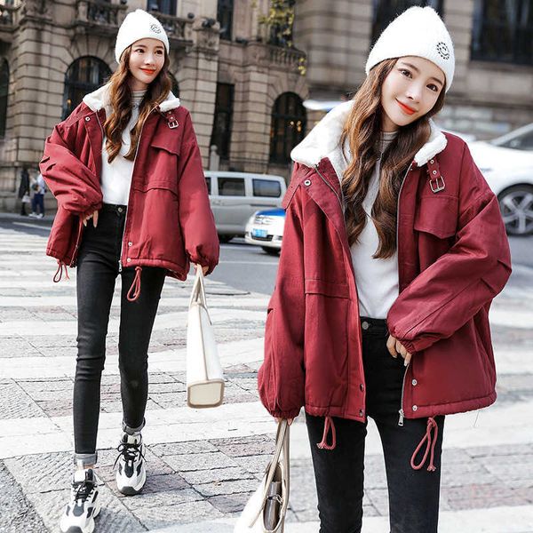 2021 winter korean loose denim cotton coat women's lamb wool thickened color work coat, Black;brown
2021 winter korean loose denim cotton coat women's lamb wool thickened color work coat, Black;brown