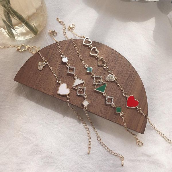 charm bracelets vsnow korean sweet hollow out square geometric enamel for women cubic zircon love heart metal jewelry, Golden;silver 
charm bracelets vsnow korean sweet hollow out square geometric enamel for women cubic zircon love heart metal jewelry, Golden;silver