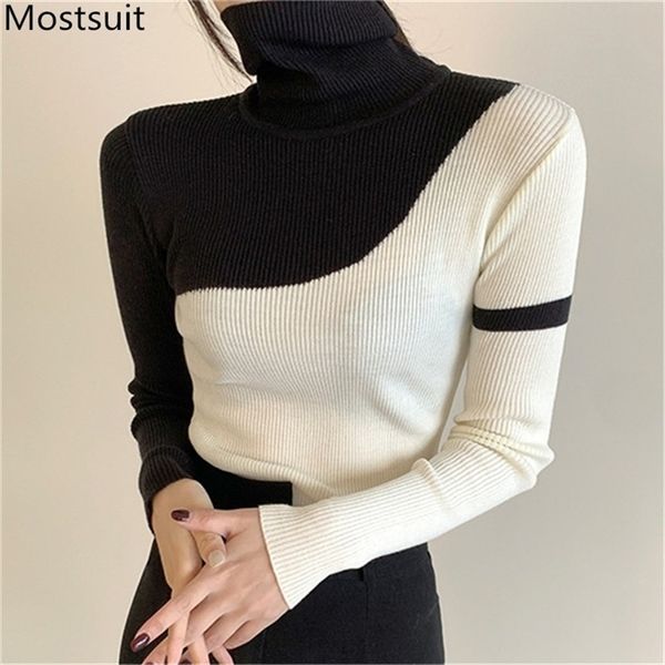 color-blocked turtleneck knitted pullover sweater women full sleeve slim stylish korean fashion jumpers femme 210513, Black
color-blocked turtleneck knitted pullover sweater women full sleeve slim stylish korean fashion jumpers femme 210513, Black