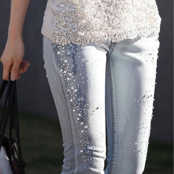 women's jeans women diamond drilled hole woman pencil pants ripped denim trousers korean fashion rhinestone, Blue
women's jeans women diamond drilled hole woman pencil pants ripped denim trousers korean fashion rhinestone, Blue