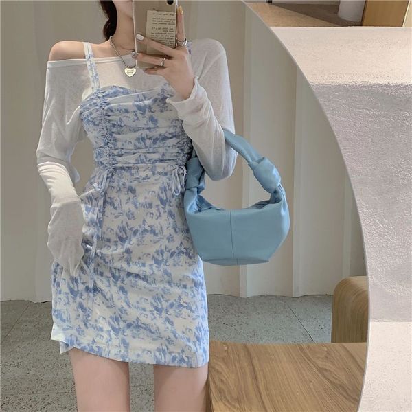 french elegant y2k mini dresses women slim tie dye strap floral dress korean fashion 2021 summer party beach 2 piece set female, White;black
french elegant y2k mini dresses women slim tie dye strap floral dress korean fashion 2021 summer party beach 2 piece set female, White;black